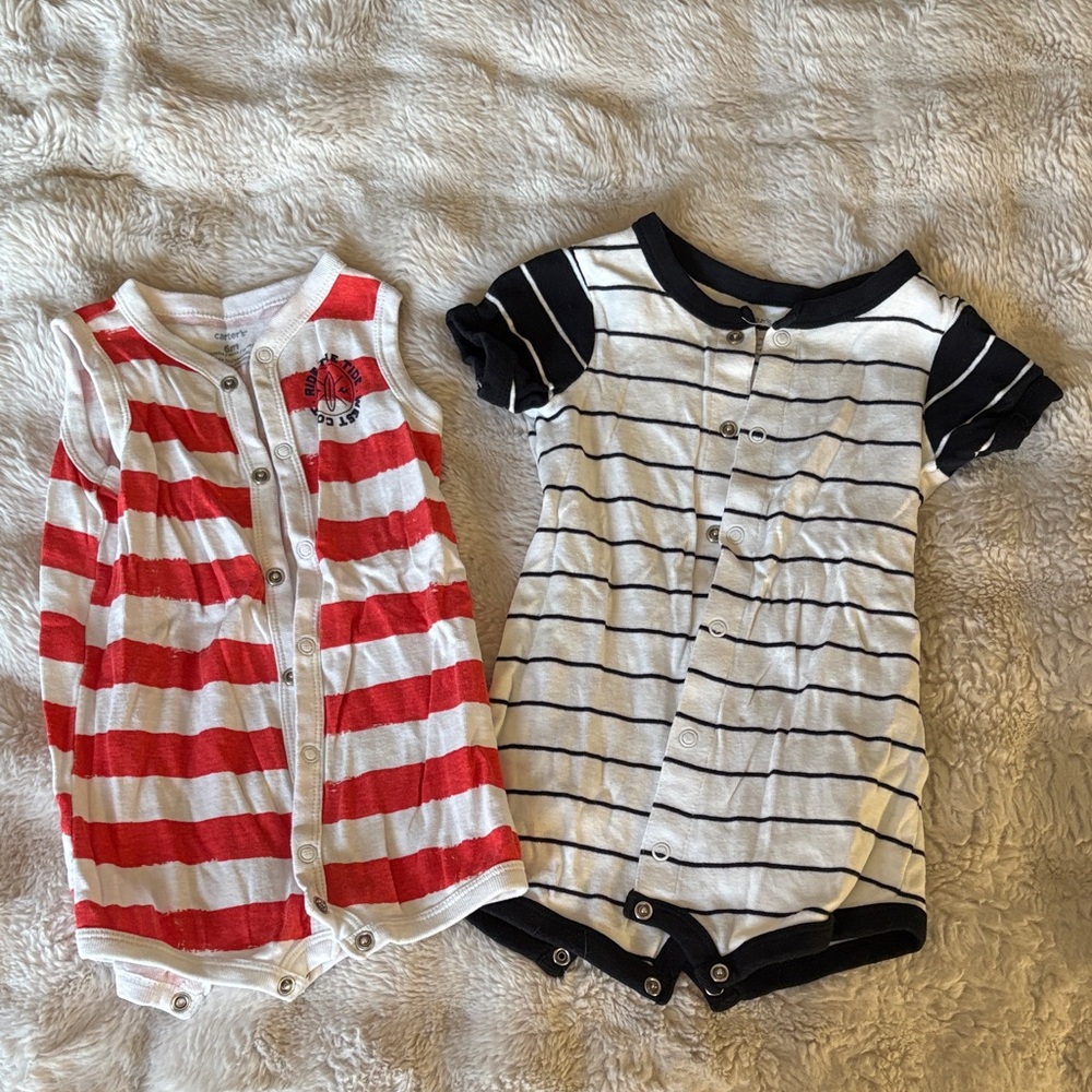 Striped Beach Themed Baby Rompers Set